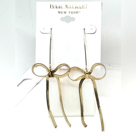 ISAAC MIZRAHI Gold Tone Dangling Bow Hook Earrings - Picture 4 of 7